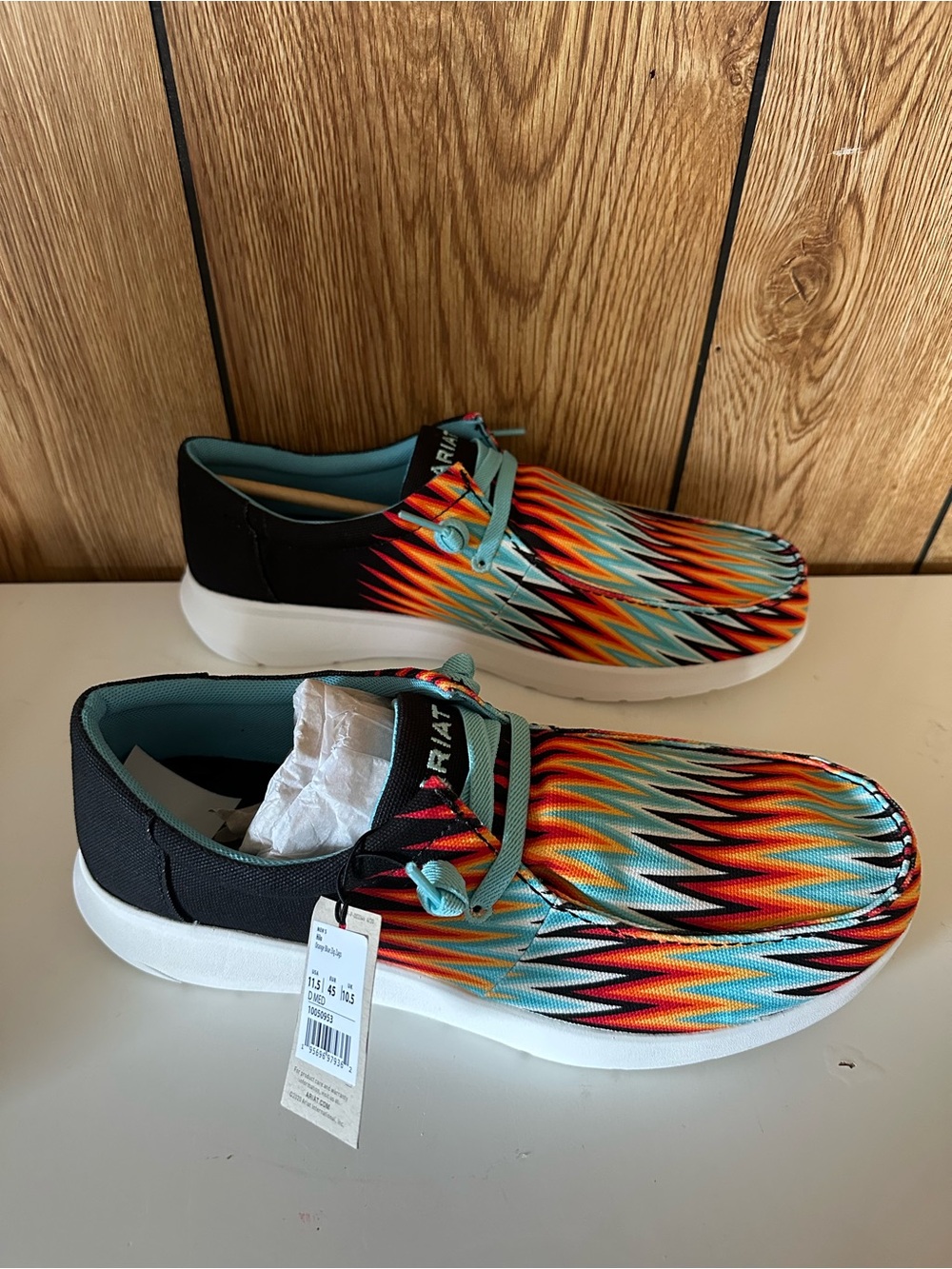 Ariat Men’s Hilo’s- Turquoise Orange Multi-Pattern Slip-On Loafers NWT - Picture 2 of 4